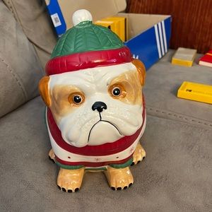 Porcelain Brown and White BullDog Sweater Cookie/Treat Jar